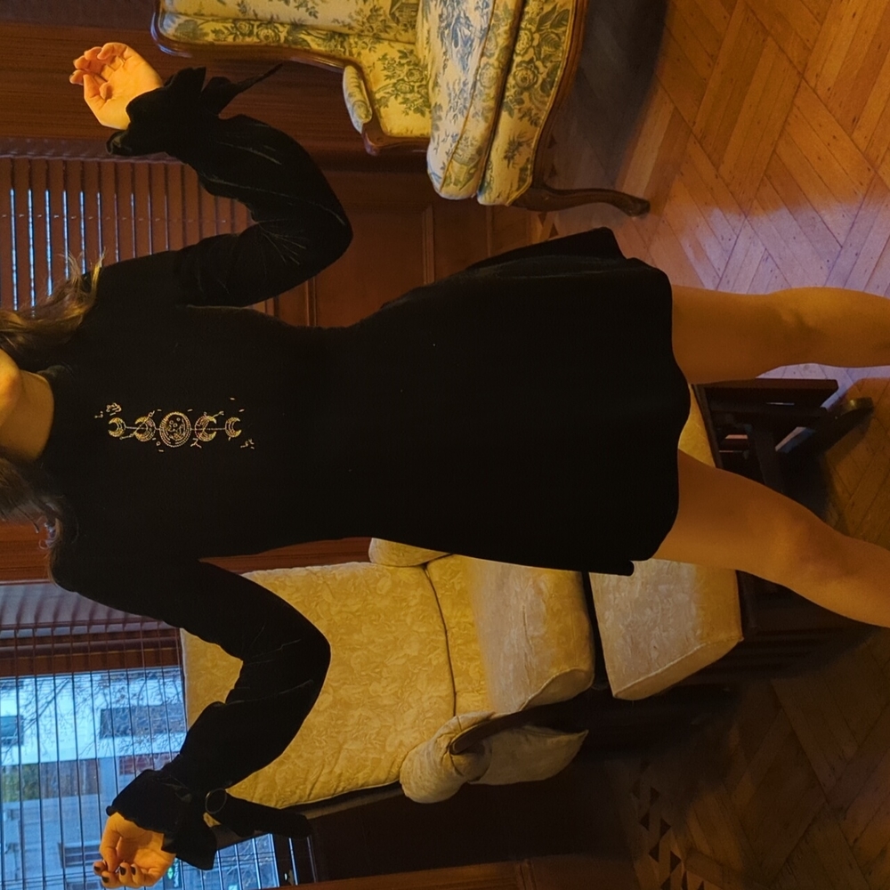Black Velvet Goth S Skater Dress